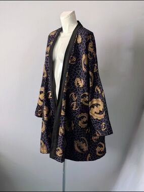 Ashro Black, Purple & Gold Print Canvas Afro Kimono Jacket Free Size